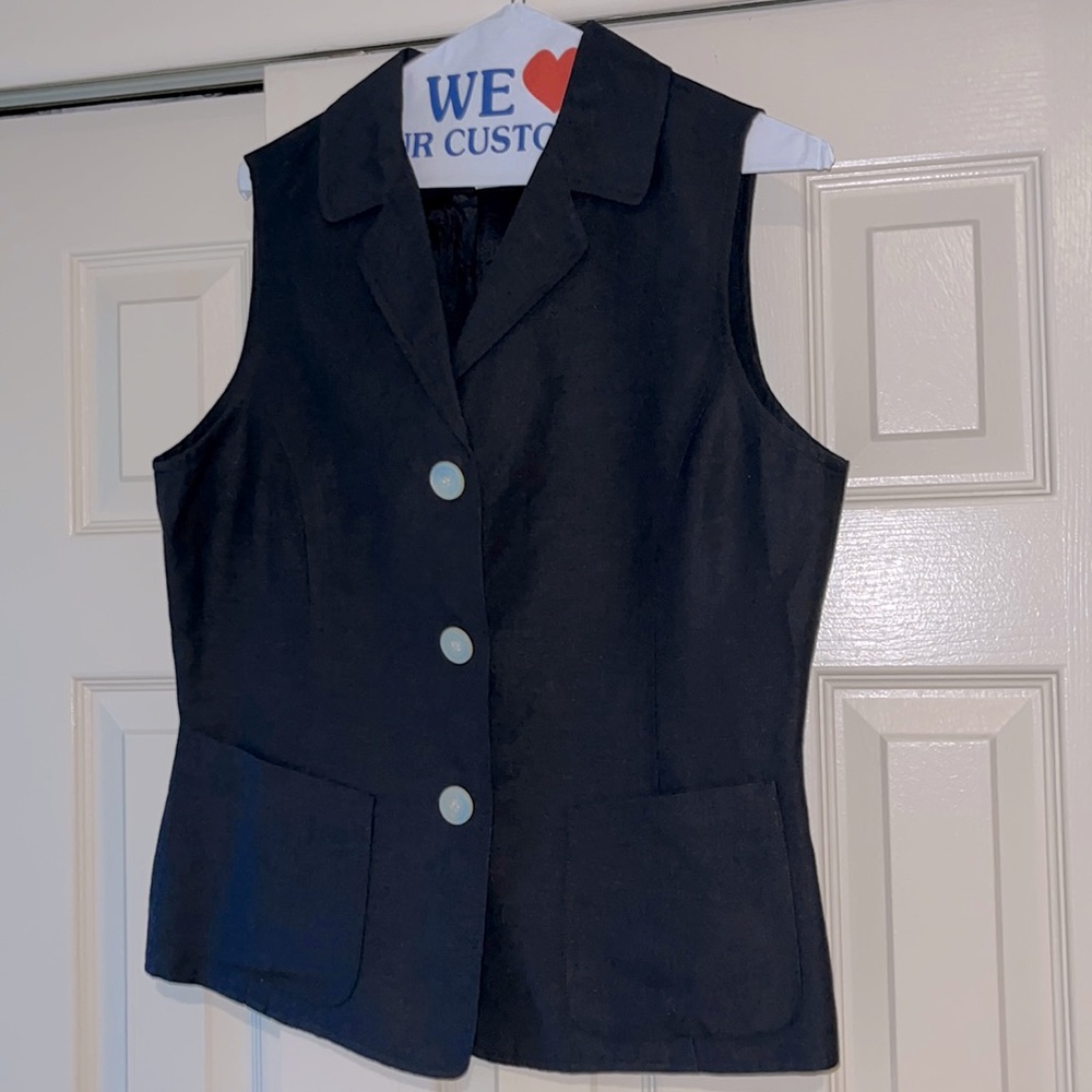Ann Taylor Newly Dry Cleaned Black Vest Sz 12 52% Linen 48% Rayon Dry Clean Only